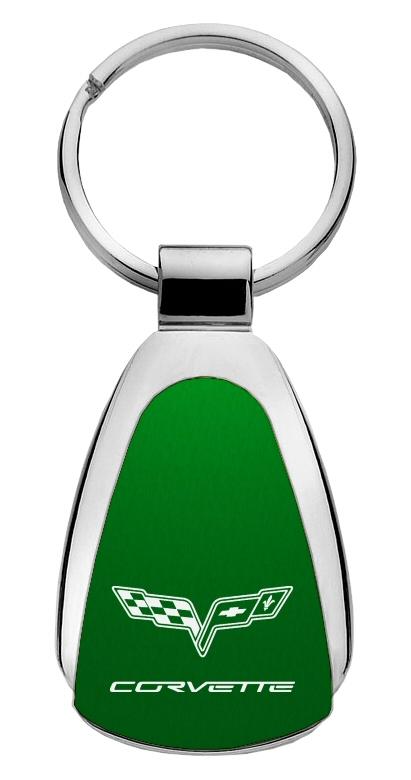 Chevrolet chevy corvette c6 green green tear drop keychain ring tag logo lanyard