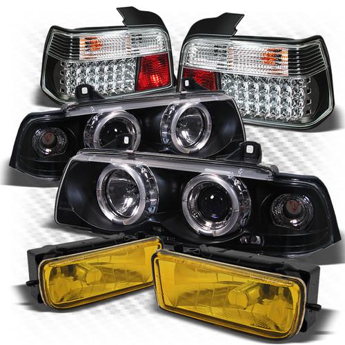 92-98 e36 3-series 4dr blk pro headlights + led perform tail lights + fog lights