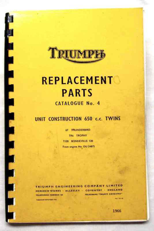 Triumph replacement parts catalogue for 1966 unit construction 650 cc twins