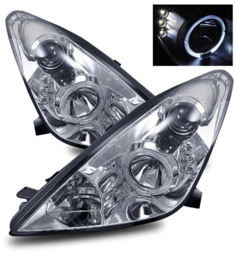 00-05 toyota celica led angel eye halo clear chrome projector headlights housing