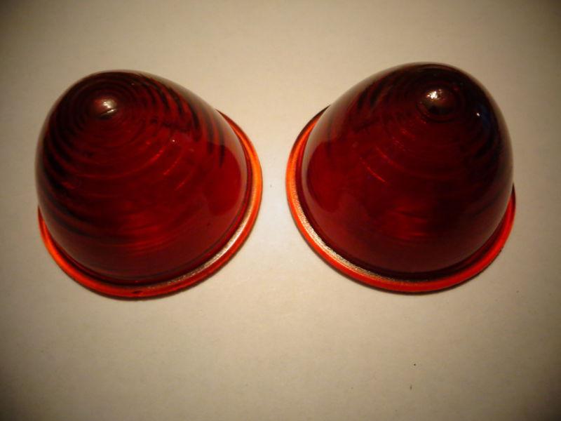 Vintage kd lamp co. bl25  2 1/2" red glass beehive / bee hive light lens set (2)