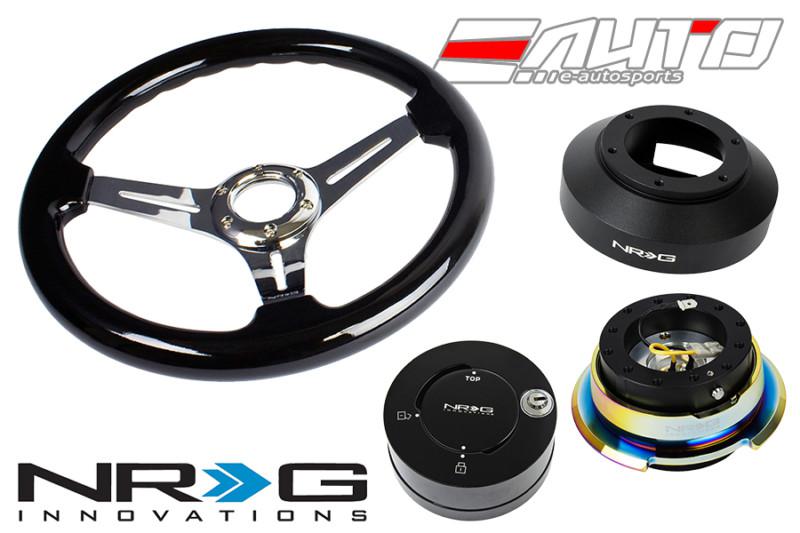 Nrg 330mm 2.5" d bk wood chrome steering wheel 141h hub 2.8 bkmc release lock lb