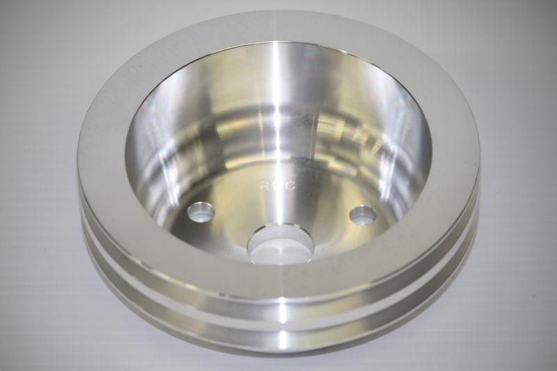 Sbc polished billet aluminum crank pulley double 2 groove for long water pump